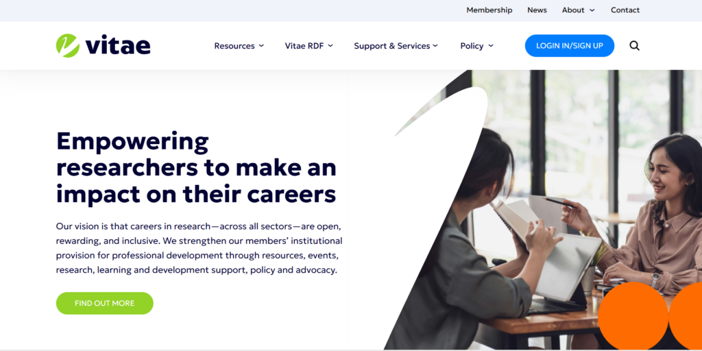 Homepage of the Vitae website