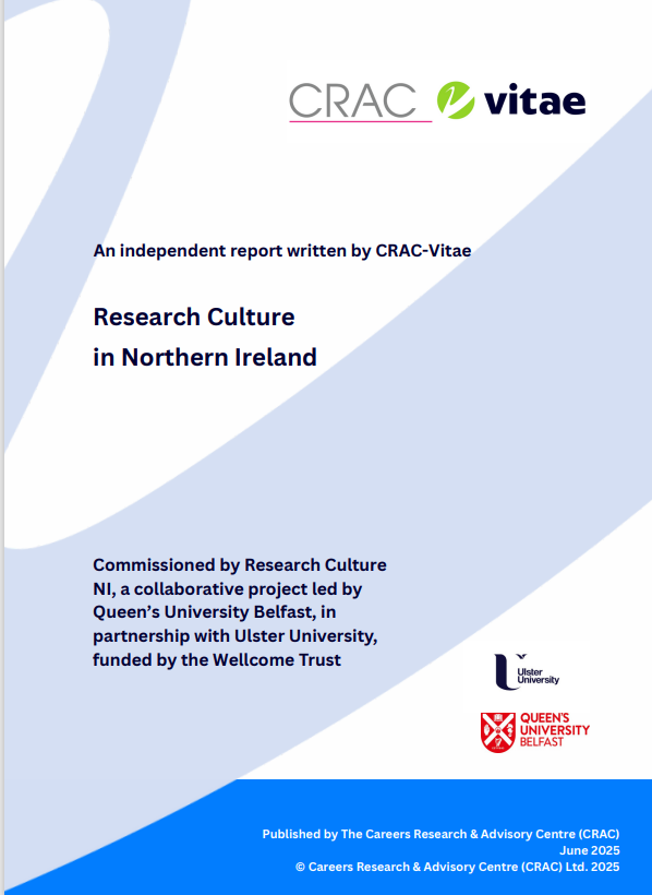 Research Culture Northern Ireland cover page of the report with the blue 'V' logo.