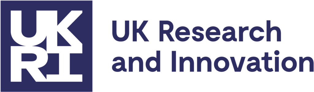The UKRI logo of white letters 'UKRI' in a blue box with the words in blue 'UK Research and Innovation'