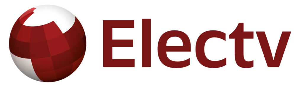 The word 'Electv' in dark maroon with a world symbol in front of it in maroon and silver white blocks.