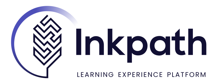 The Inkpath Learning Experience Platform logo. A stylised geometric pathway or stacked-chevron icon sits inside a partial circular outline on the left. To the right is the word “Inkpath” in dark blue, with the text “LEARNING EXPERIENCE PLATFORM” displayed underneath in smaller uppercase letters.
